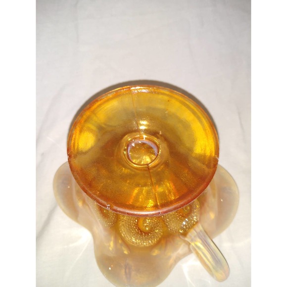 Dugan peach marigold question mark carnival glass footed bon bon with handles - Picture 5 of 7